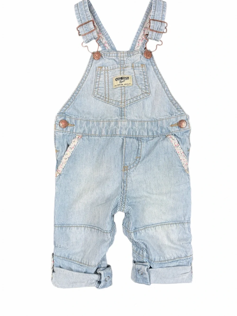OSHKOSH B’GOSH Striped Floral Trimmed Denim Overalls - 12M